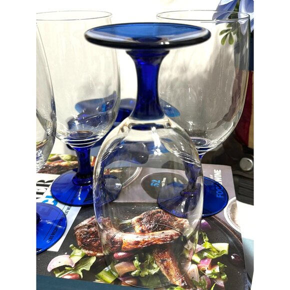 Princess House Cobalt Blue Stem Iced Tea Glass Set Of 4 - Picture 10 of 12